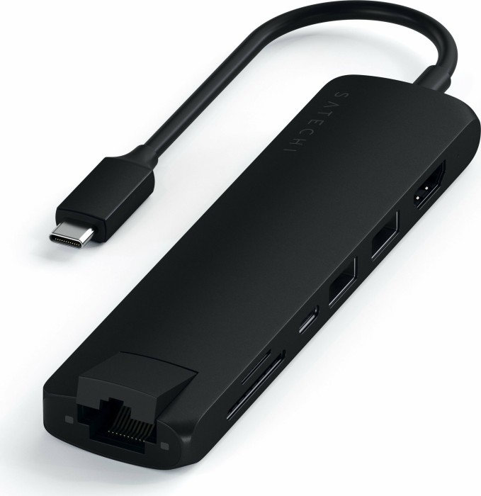 Satechi USB-C Slim Multi-Port with Ethernet Adapter schwarz Dual-Slot-Cardreader, USB-C 3.0 [Stecker] (ST-UCSMA3K)