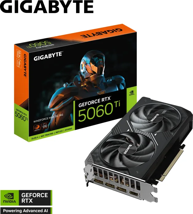 GIGABYTE GeForce RTX 5060 Ti Windforce MAX OC 8G, 8GB GDDR7, HDMI, 3x DP (GV-N506TWF2MAX OC-8GD)