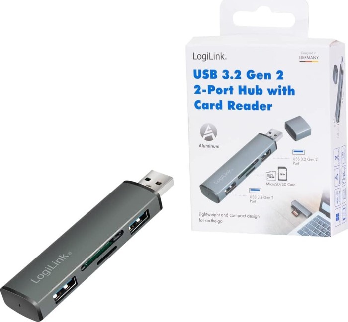 LogiLink USB 3.2 Gen 2 2-Port Hub with Card Reader, USB-A 3.1 [Stecker] (UA0394)