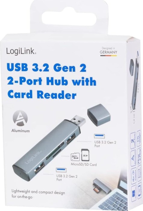LogiLink USB 3.2 Gen 2 2-Port Hub with Card Reader, USB-A 3.1 [Stecker] (UA0394)