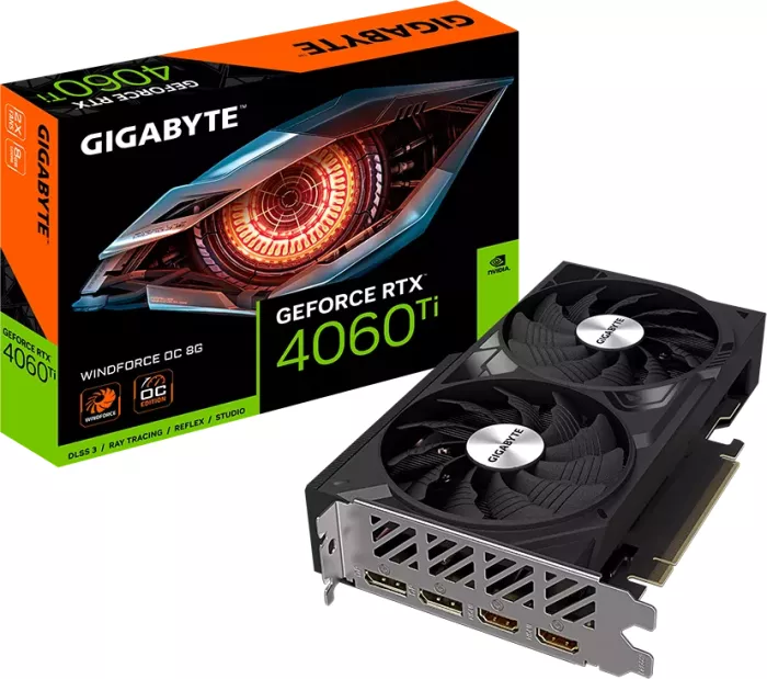 GIGABYTE GeForce RTX 4060 Ti Windforce OC 8G, 8GB GDDR6, 2x HDMI, 2x DP (GV-N406TWF2OC-8GD)