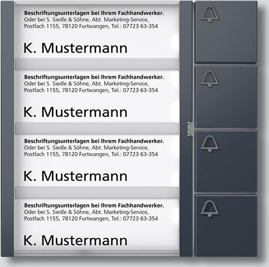 Siedle Tastenmodul TM 612-4 AG, anthrazit, 4 Ruftasten, Türstationsmodul (210005000-00)