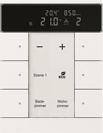 Busch-Jaeger Raumtemperaturregler mit CO2/Feuchte-Sensor 6-fach studioweiß matt, Bedienelement (SBC/U6.0.11-884)