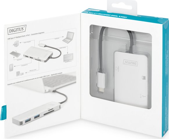 Digitus Multiport Dock, USB-Hub, Dual-Slot-Cardreader, USB-C 3.0 [Stecker] (DA-70874)
