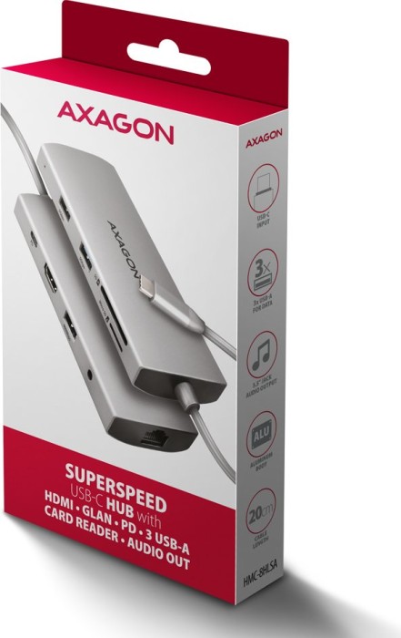 Axagon 9in1 Hub, USB-C 3.0 [Stecker] (HMC-8HLSA)