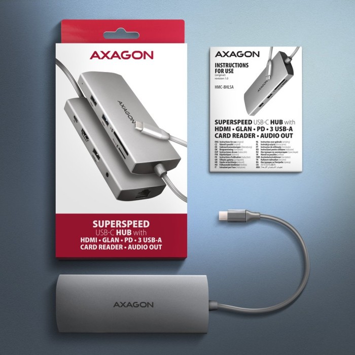 Axagon 9in1 Hub, USB-C 3.0 [Stecker] (HMC-8HLSA)