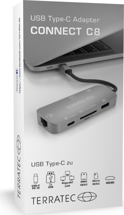 TerraTec Connect C8 Multiport-Adapter, USB-C 3.0 [Stecker] (306706)