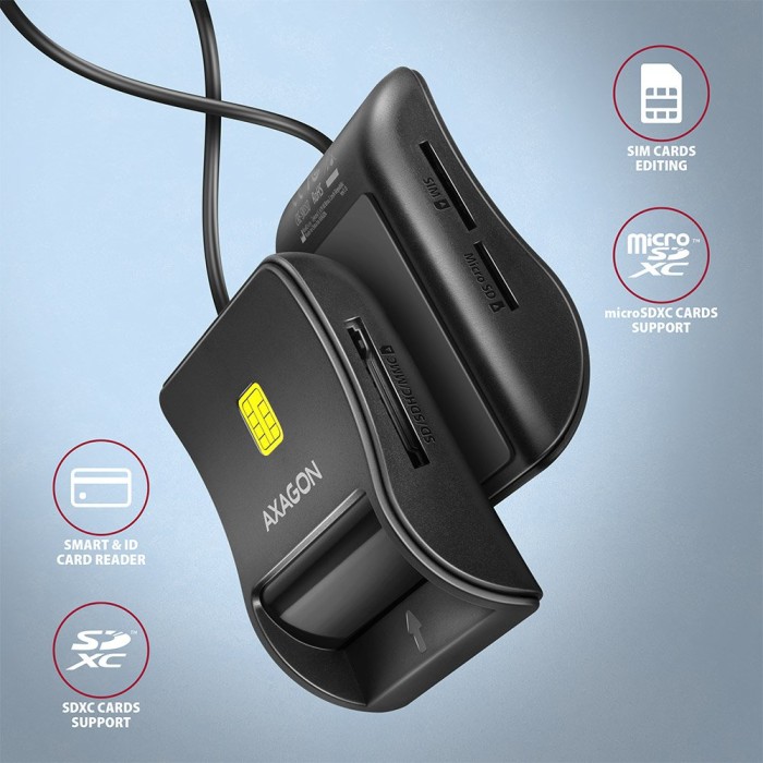 Axagon Smartcard Multi-Slot-Cardreader, USB-A 2.0 [Stecker] (CRE-SM3SD)