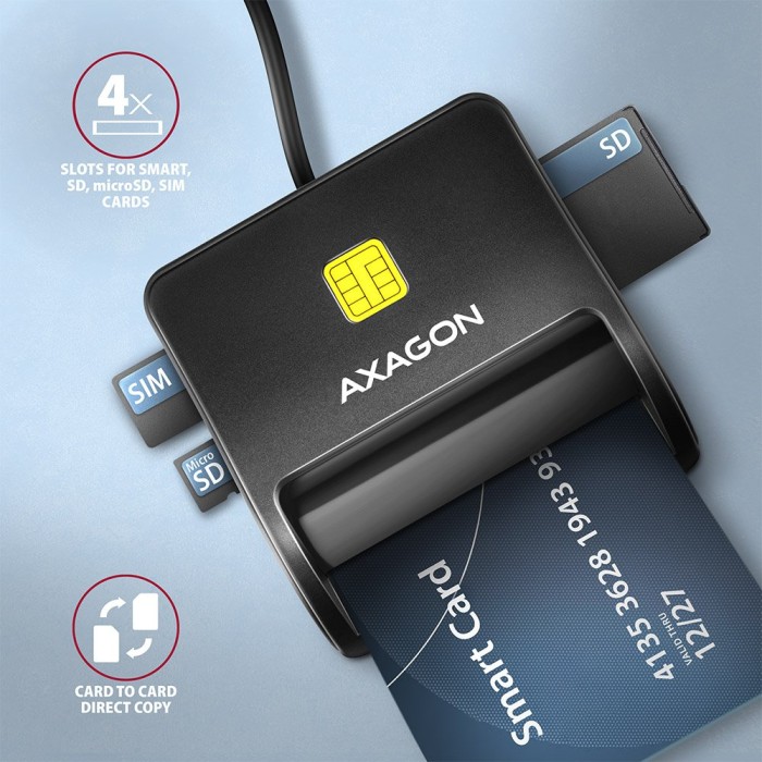 Axagon Smartcard Multi-Slot-Cardreader, USB-A 2.0 [Stecker] (CRE-SM3SD)