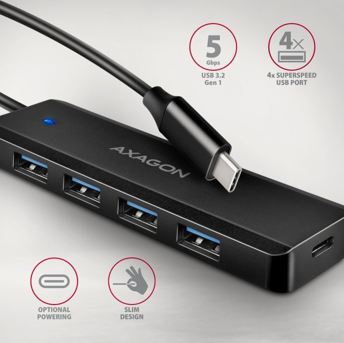 Axagon USB-Hub, 4x USB-A 3.0, USB-C 3.0 [Stecker] (HUE-C1C)