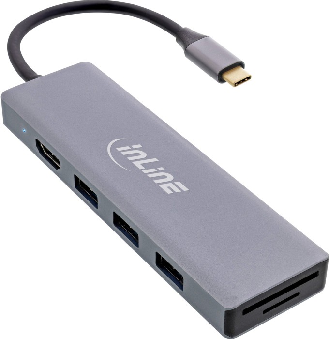 InLine Multifunktions-Hub + Card Reader, 3x USB-A 3.0, HDMI, SD Card, PD 100W, USB-C 3.0 [Stecker] (33271O)