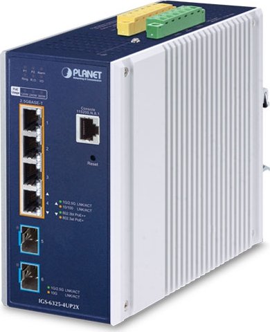 Planet IGS-6325 Industrial Railmount 2.5G Managed Switch, 4x RJ-45, 2x SFP+, PoE++ (IGS-6325-4UP2X)