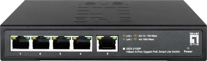 LevelOne GES Desktop Gigabit Smart Switch, 5x RJ-45, 60W PoE+ (GES-2105P / 52090703)