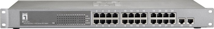 LevelOne FGP-2410 Rackmount Switch, 24x RJ-45, 2x RJ-45/SFP, 240W PoE+ (FGP-2410 / 570748)
