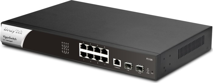 DrayTek VigorSwitch P2100 Desktop Gigabit Managed Switch, 8x RJ-45, 2x SFP, 140W PoE+ (P2100)
