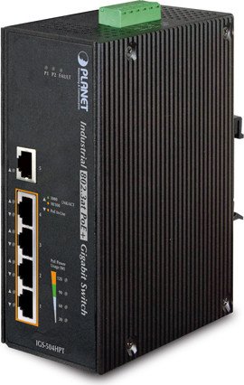 Planet IGS-504HPT Industrial Railmount Gigabit Managed Switch, 5x RJ-45, 120W PoE+
