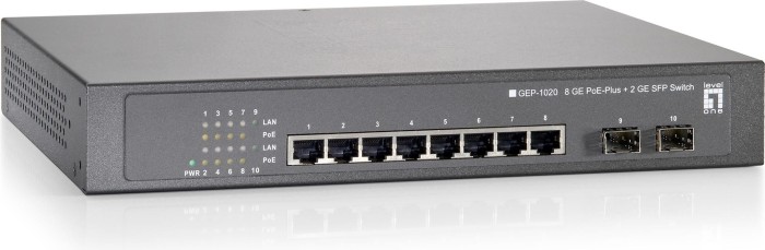 LevelOne GEP Desktop Gigabit Switch, 8x RJ-45, 2x SFP, 140W PoE+ (GEP-1020 / 570765)