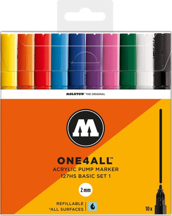 Molotow ONE4ALL 127HS 2mm Acrylmarker Basic-Set 1 sortiert, 10er-Set, Etui (200.450)