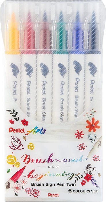 Pentel Brush Sign Pen Twin SESW30C sortiert, 6er-Set (SESW30C-6)